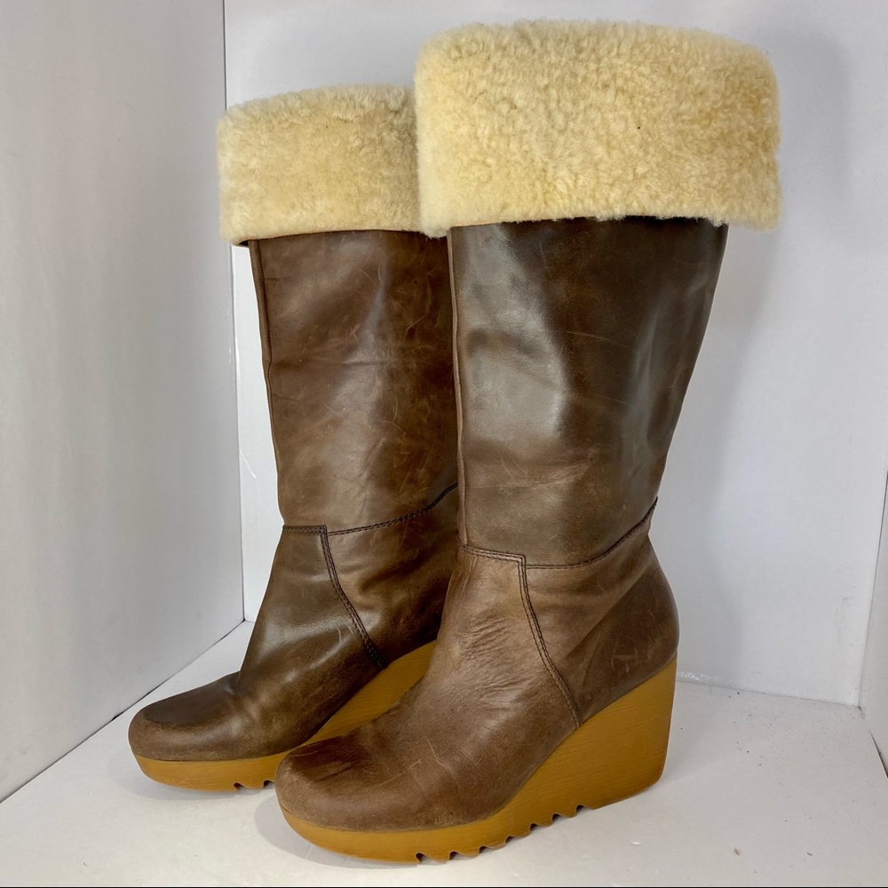 Michael Kors leather and shearling wedge boots size 9